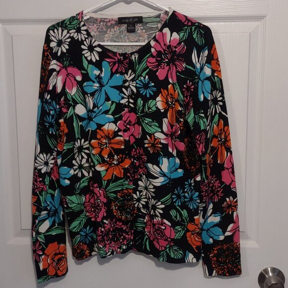 august silk Sweaters - August Silk Button-Up Cardigan – Vibrant Floral Design